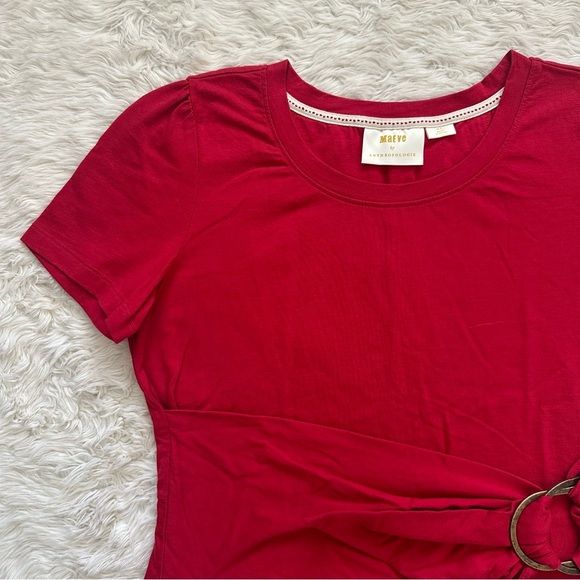 Anthropologie Maeve Shirt Dakota Buckle Wrap Top Short Sleeve Red Petite MP - Picture 4 of 11